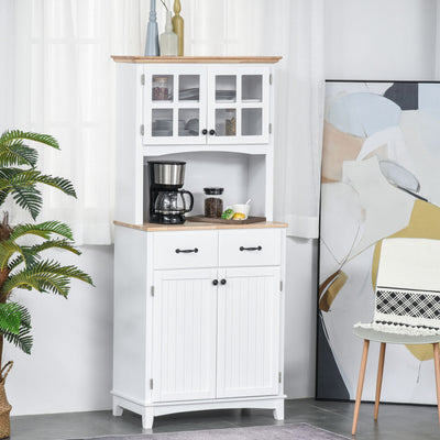 Coastal Style Kitchen Buffet and Microwave Hutch w/ Storage Cabinet & Drawer