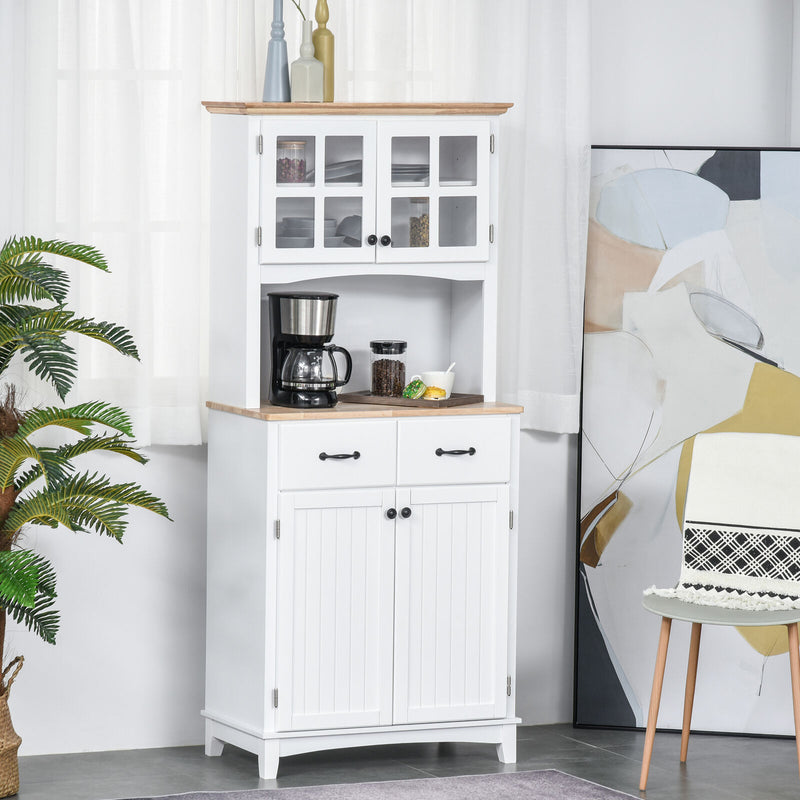 Coastal Style Kitchen Buffet and Microwave Hutch w/ Storage Cabinet & Drawer