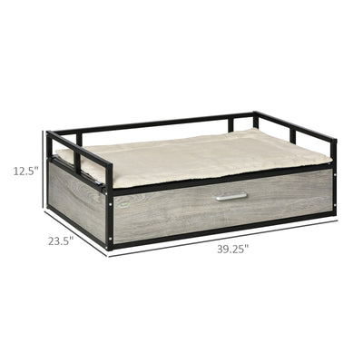 Elevated Dog Bed, Medium-size Pet Sofa Furniture w/ Drawer, Soft Cushion, Grey 196393066607