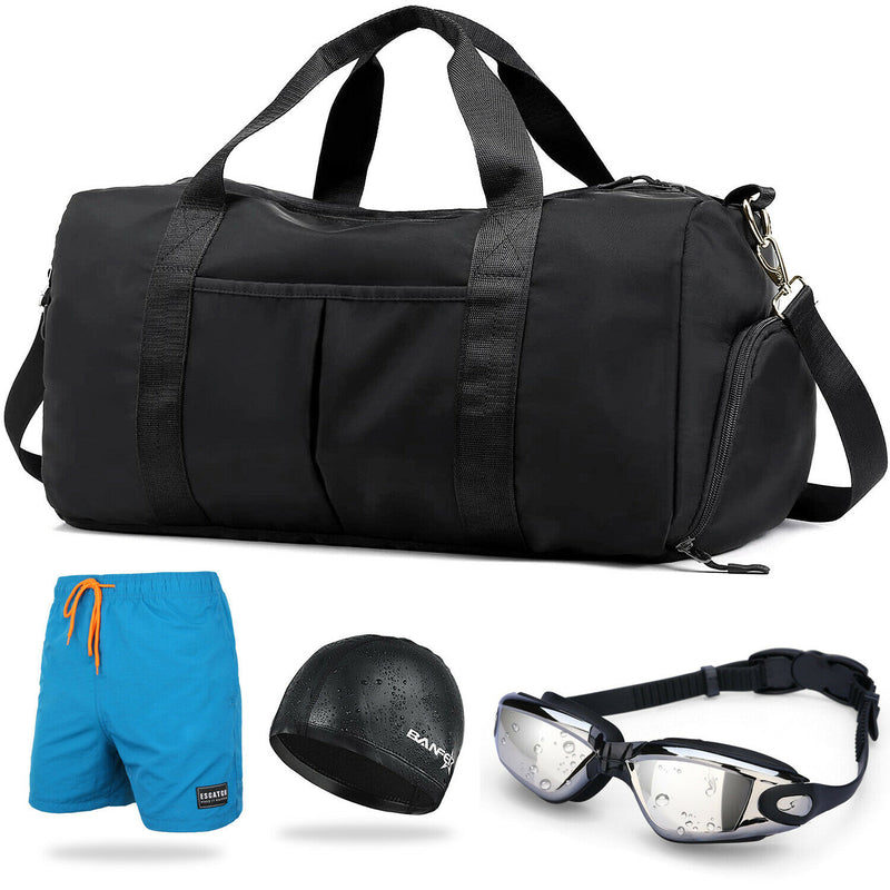Gym Duffle Bag With Swimming Set [PU Cap & Anti-Fog Goggles & Quick Dry Trunks]