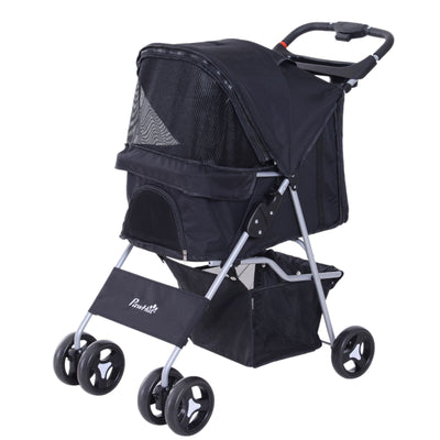 Cat Dog Carrier Cart Foldable Cup Holder with 4 Wheels Storage Basket, Black