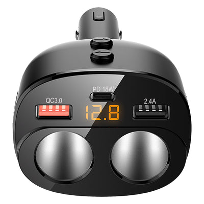 USB C Car Charger, 2 Sockets Cigarette Lighter Splitter 12/24V 80W LED Display