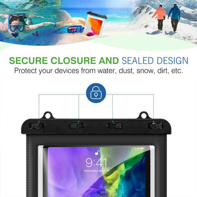 IPX8 Waterproof Tablet Case Dry Pouch w/Lanyard&Transparent Windows,up to 11inch