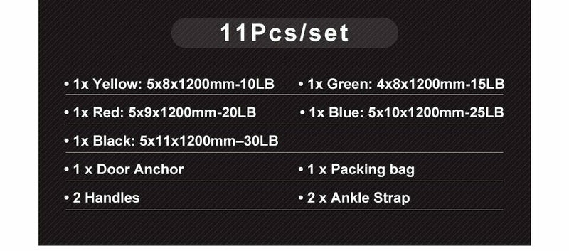11 PCS Resistance Band Set Yoga Pilates Abs Exercise Fitness Tube Workout Gym CA