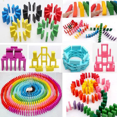 120Pcs Kids Wooden Coloured Tiles Dominoes Set Toy Blocks Arts Crafts Fun Gam CA