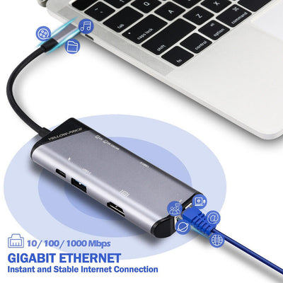 USB C Hub Adapter w/ 4K HDMI, Ethernet, Type C, USB 3.0 Port for Macbook Pro/Air
