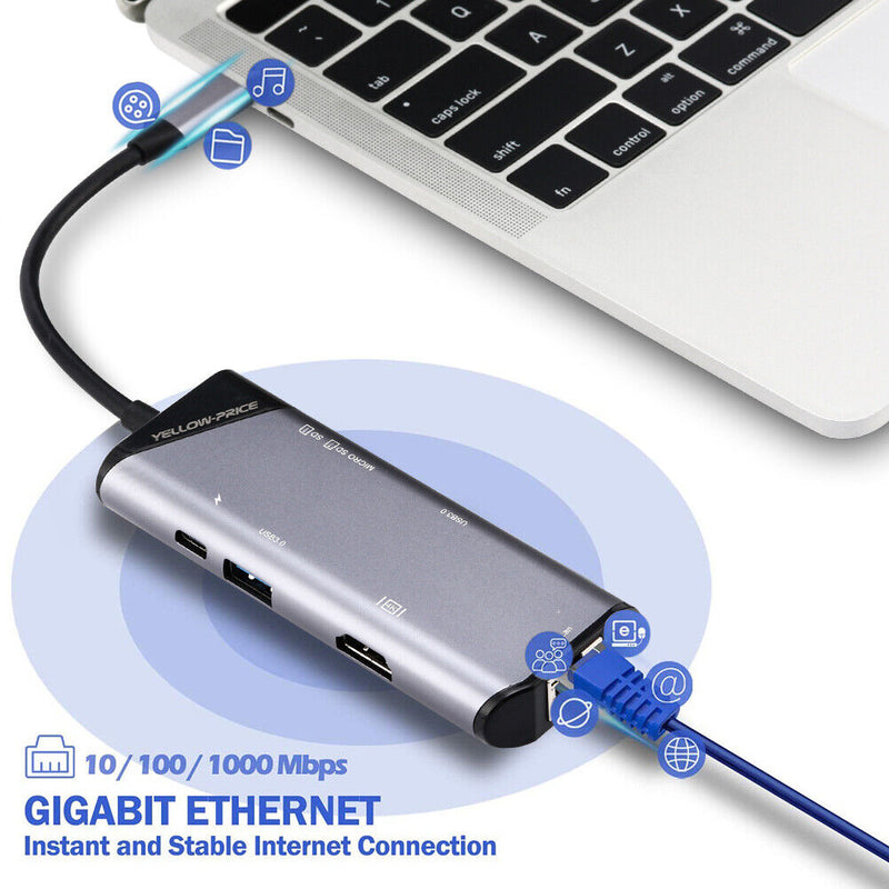 USB C Hub Adapter w/ 4K HDMI, Ethernet, Type C, USB 3.0 Port for Macbook Pro/Air