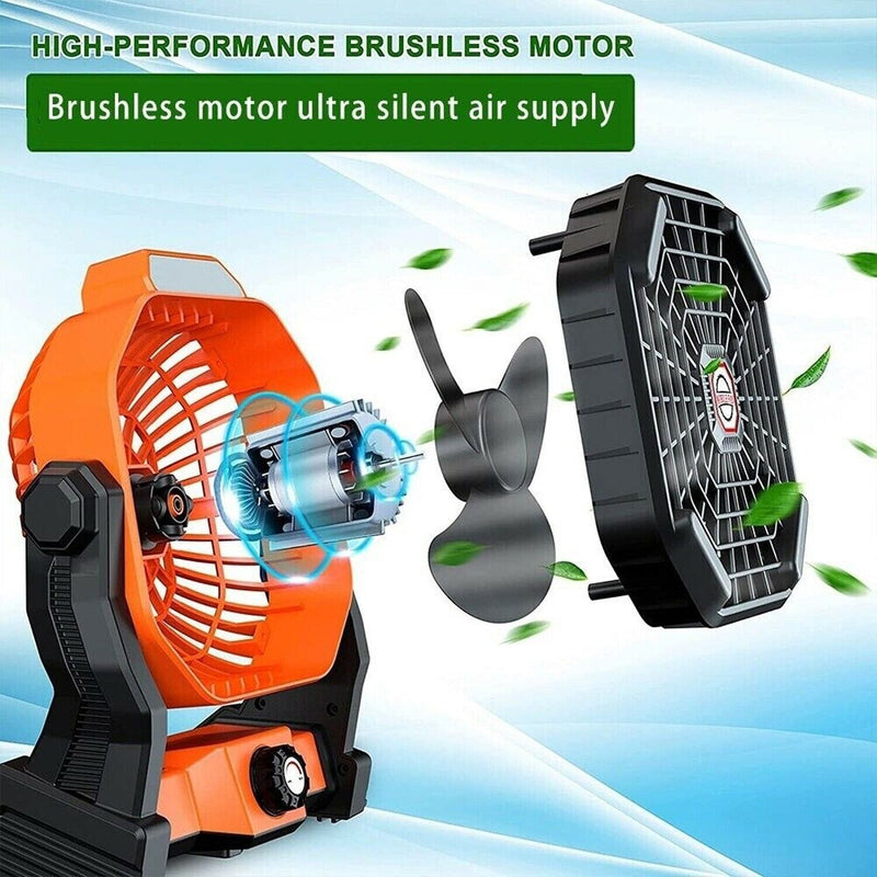 Outdoor Portable Camping Tent Fan with LED Light Rechargeable Cordless Tent Lamp