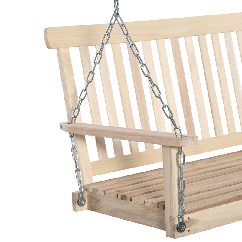 2-Person Heavy Duty Hanging Swinging Outside Front Bench w/ Fir Wood, Natural