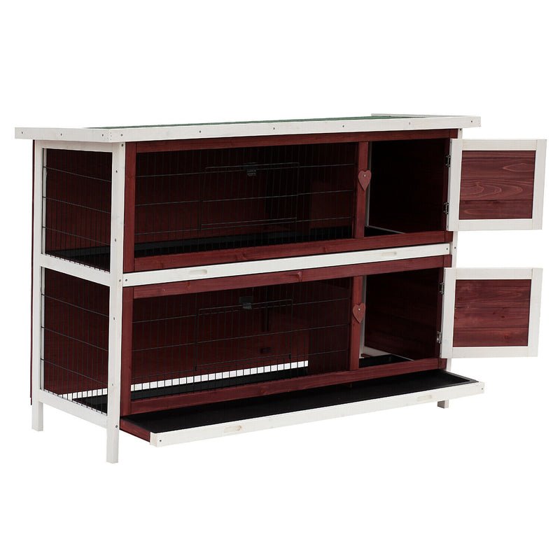 Pawhut 54&quot; 2 Story Large Elevated Wooden Rabbit Hutch Yard Bunny Cage w/ Tray