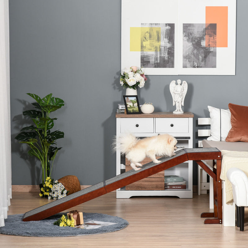 Pet Ramp Bed Steps for Dogs Cats with Non-slip Carpet Top Platform Brown Grey