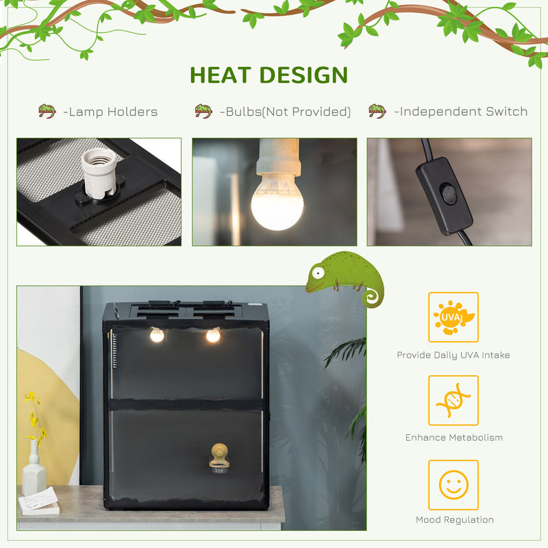 Reptile Cage Enclosure, Lizard Breeding Tank w/ Lamp Holders, Turtle, Chameleon 196393070970