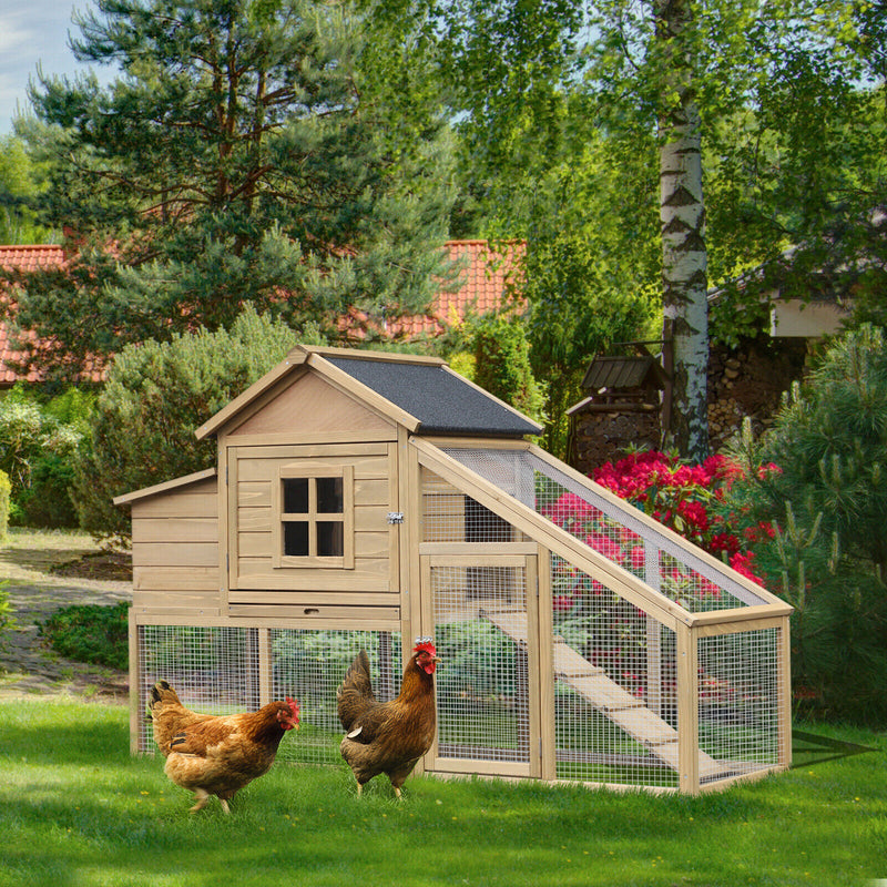 PawHut 69&quot; Chicken Coop, Includes Connecting Ramp and an Easy-Clean Tray Natural 842525157551
