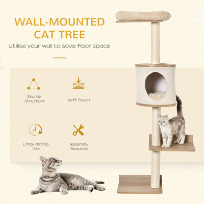 4-Level Wall Mounted Cat Tree Activity Play Center w/ Condo Bed Scratching Posts 196393066645