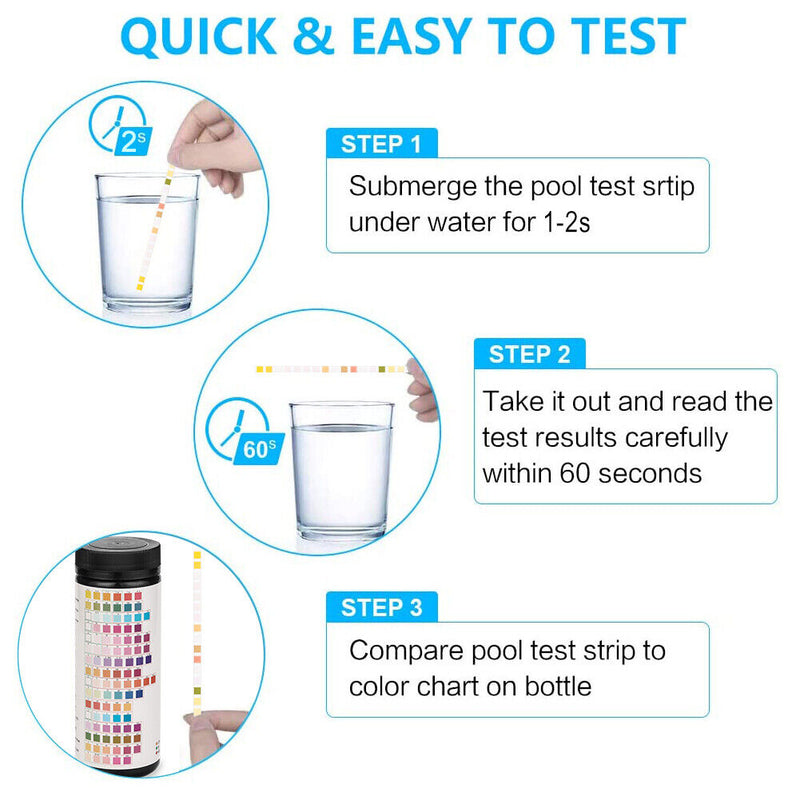 100pcs Chlorine Dip Spa Water Test Strips Tub SPA Swimming Pool PH Tester Paper