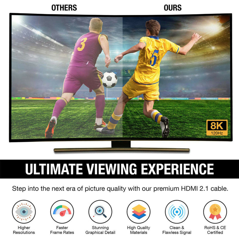 8K HDMI 2.1 Cable 120Hz/60Hz Compatible with All TVs, BluRay, Xbox Series X, PS5