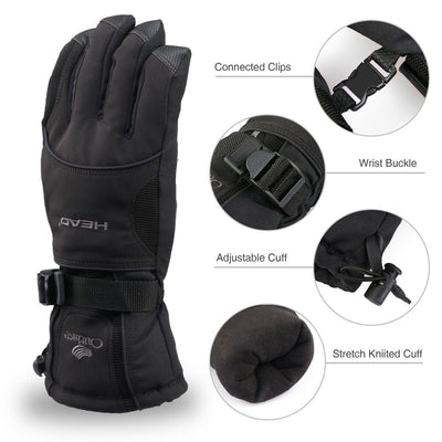 Super Warm Thermal Skiing Snowboarding Gloves w/ Adjustable Cuff, Zipper Pocket