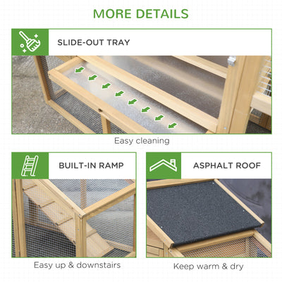 PawHut 69&quot; Chicken Coop, Includes Connecting Ramp and an Easy-Clean Tray Natural 842525157551
