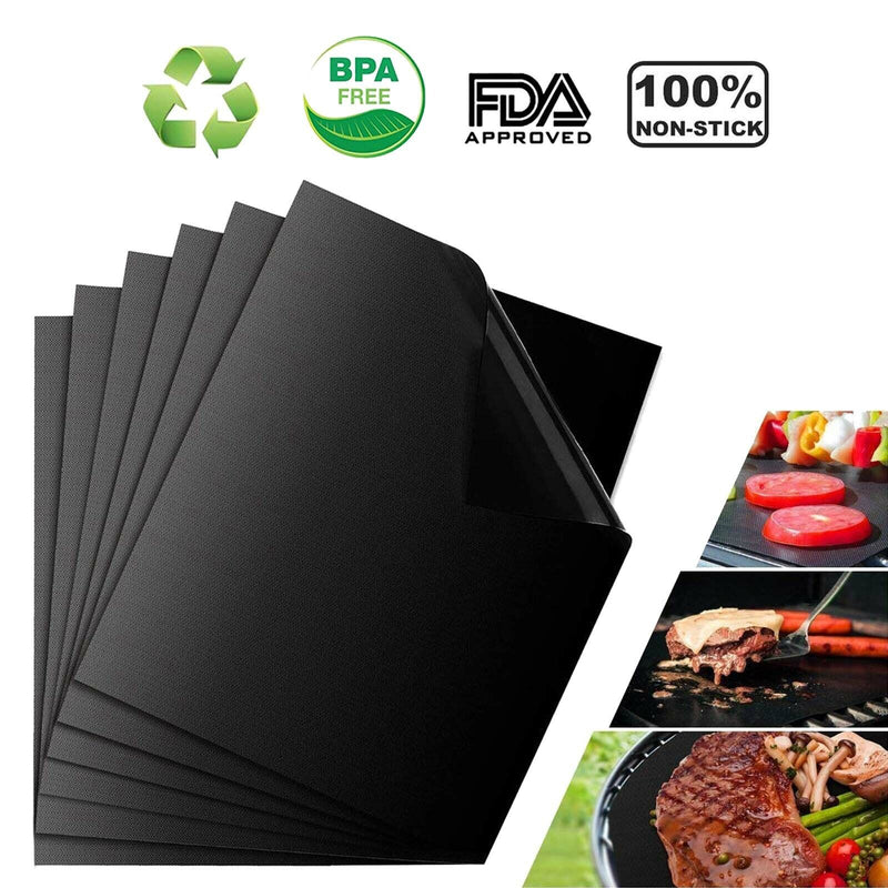 Grill Mats Set of 6 Non Stick Barbecue BBQ Cooking Pad Mat Bake Reusable Garden