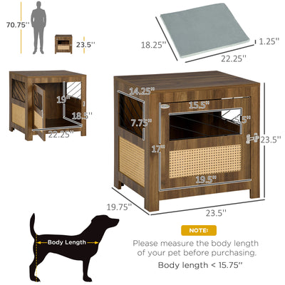 Wood Dog Crate Kennel End Table Furniture W/ Cushion for XS Dogs Indoor Walnut