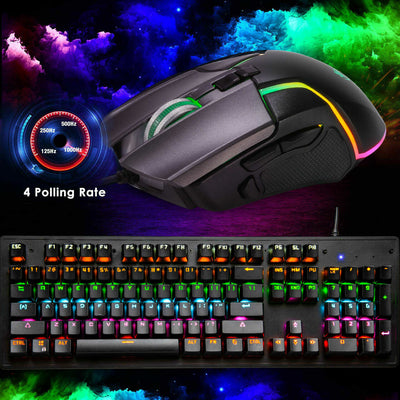 Detachable & Ergonomic Mechanical Keyboard and Mouse Combo RGB Gaming 104 Keys