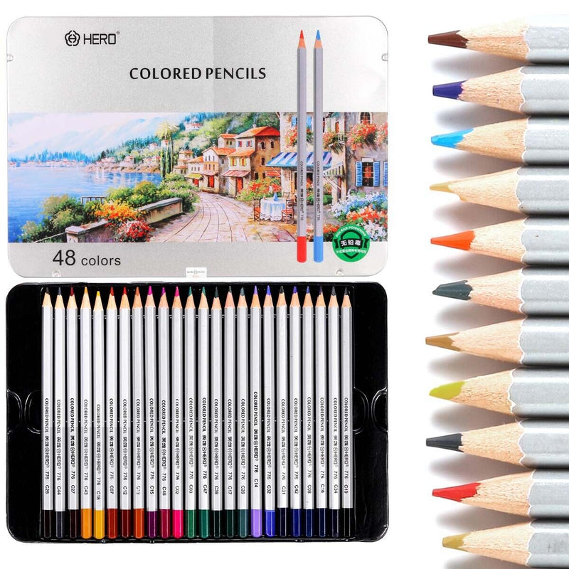 Professional Colored Pencils Set of 48 Color for Drawing Art, Sketching, Shading