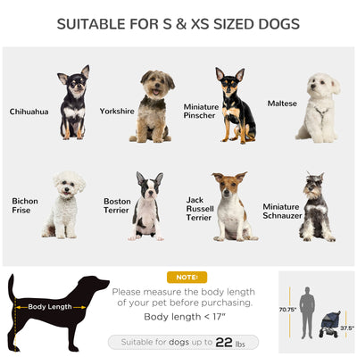 Pet Stroller Foldable Travel Dog Cat Carriage w/ Reversible Handle Brake Basket