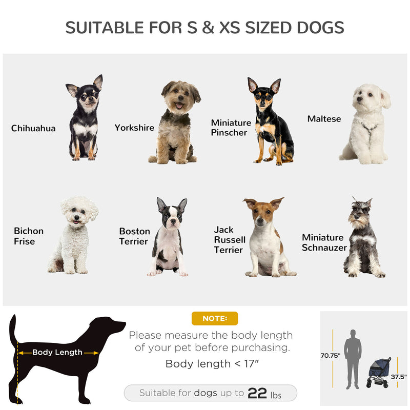Pet Stroller Foldable Travel Dog Cat Carriage w/ Reversible Handle Brake Basket