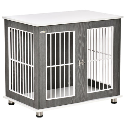 Wooden Dog Cage Furniture Style Pet Kennel Crate w/ Adjustable Foot Pads, Grey 196393066560