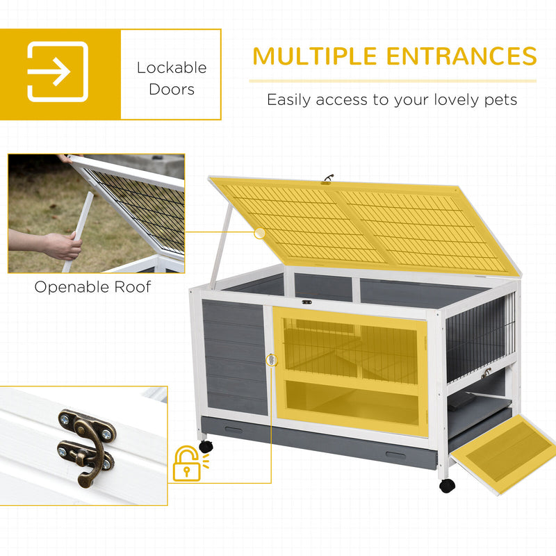 Wooden Rabbit Hutch Elevated Pet Bunny House with Slide-Out Tray Indoor Grey