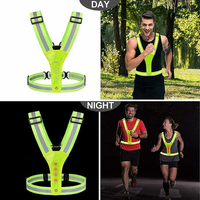 LED Reflective Running Biking Vest, High Visibility Warning Lights Safety Gear
