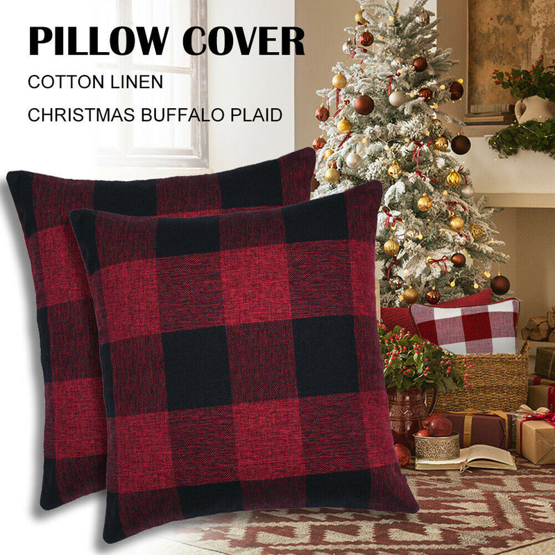 Decorative Square Checker Plaid Cotton Linen Throw Pillow Cover-Classical Design