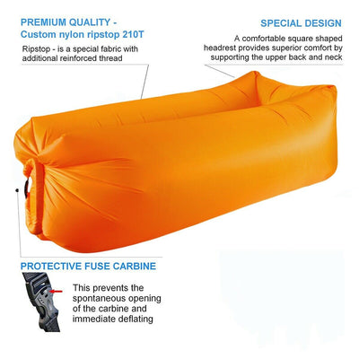 Inflatable Lounger Sofa Bed with Travel Bag Pouch for Travel, Camping, Picnics