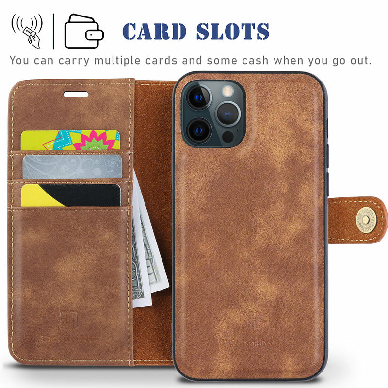 Luxury Leather Wallet Case & 2x Anti Blue Light Films For iPhone 13 Pro Max 6.7"
