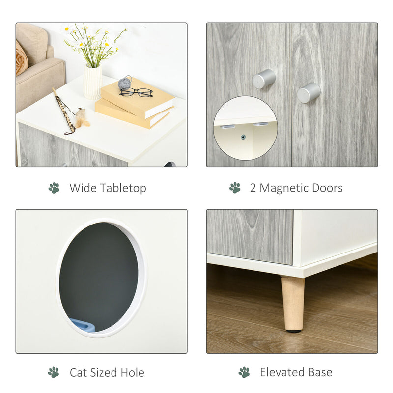 Wooden Cat Mess-free Litter Box, Wide Enclosure End Table w/ 2 Magnetic Doors 196393066744
