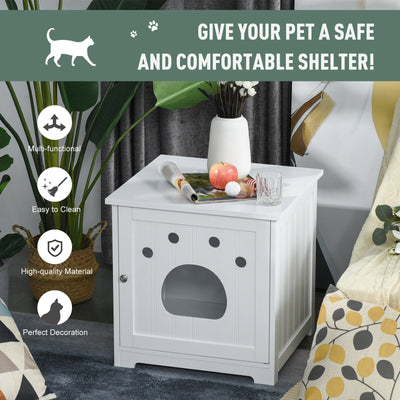 Cat Washroom Pet Litter Box Enclosure Kitten House End Table Hideaway Cabinet