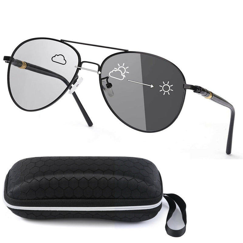 Photochromic Sunglasses, Aviator Polarized Driving Glasses w/Large Metal Frame
