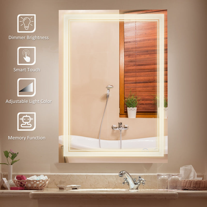 kleankin Wall LED Bathroom Mirror, Dimmable Vanity Mirror, with 3 Color