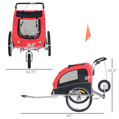 PawHut 2 In 1 Durable Pet Dog Bicycle Trailer Stroller Jogger Red Black