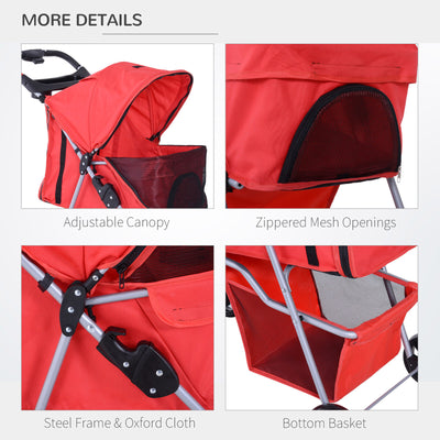 PawHut Cat Dog Carrier Cart Foldable with Storage Basket Cup Holder, Red