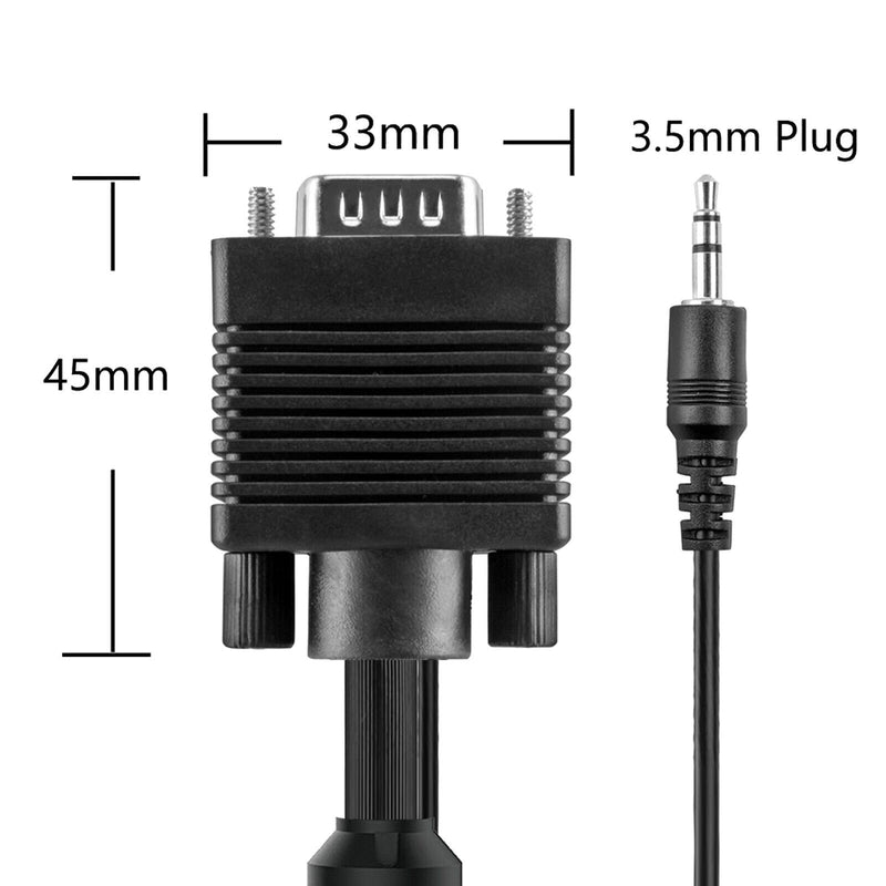 VGA Cable with Audio (SVGA Monitor Cable with 3.5mm Stereo Audio) 6 Feet, 1-5PCS