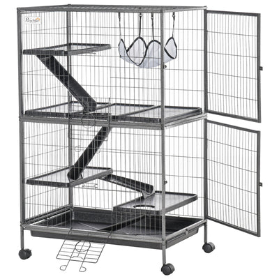 Large Rolling Steel Small Animal Habitat W/ Hammock &amp; 4 Doors, Removable Tray