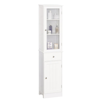 kleankin Storage Cabinet Organizer Tower with Multiple Shelves & Drawer, White