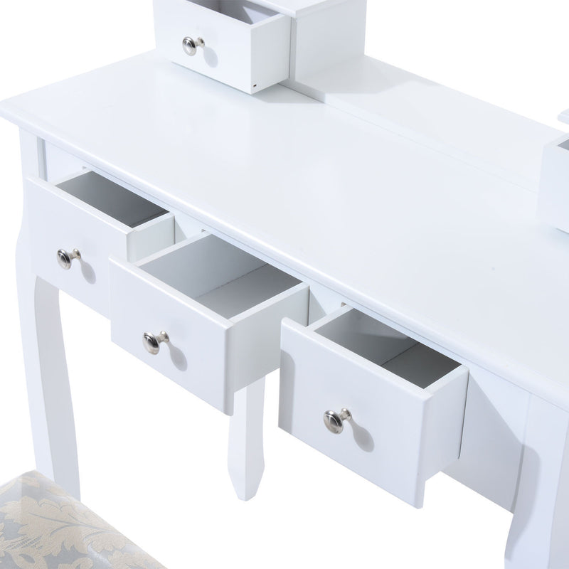 2-PC Dressing Table Set Vanity Makeup Desk Mirror Stool 5 Drawers Bedroom White