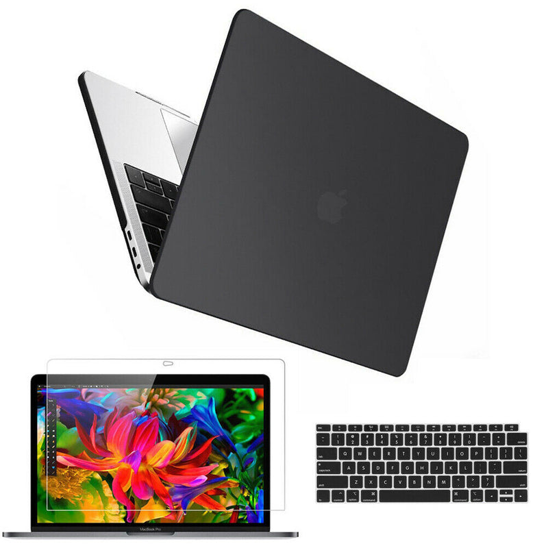 Black Rubberized Plastic Case+Keyboard Cover+HD Film for MacBook Pro 15.4" A1990