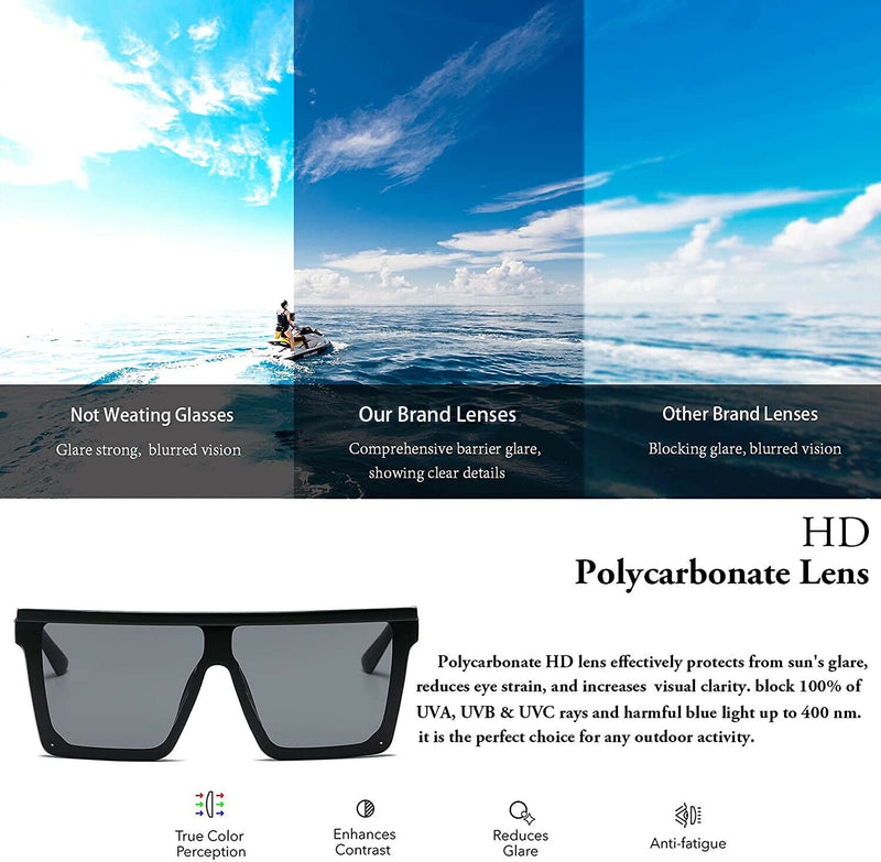 UV400 Flat Top oversized Shield Sunglasses / Trending Big Square Celeb Retro CA