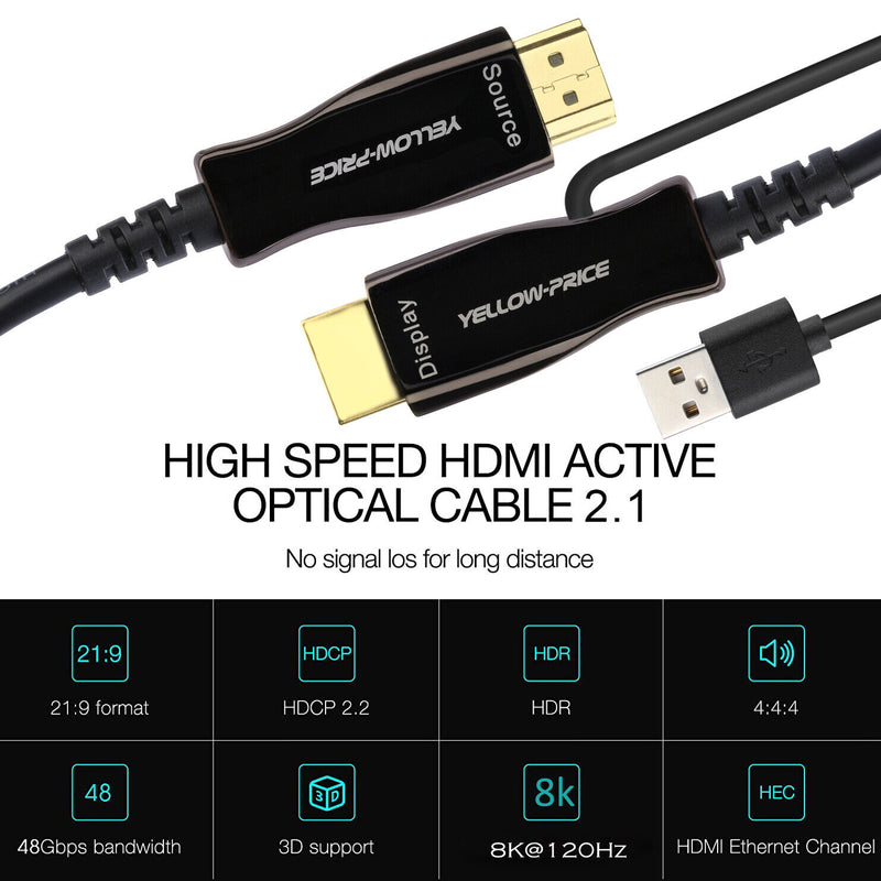 REAL 8K Optic Fiber HDMI 2.1 Cable-UHD HDR 8K@120Hz, eARC, Dolby Vision, HDCP2.2