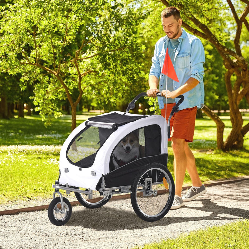 2in1 Pet Dog Bike Bicycle Trailer Stroller w/Suspension Storage Black White
