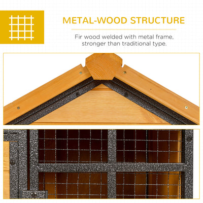 Outdoor Rabbit Cage Elevated Pet House w/ Slide-Out Tray, Natural Wood &amp; Black 842525165365