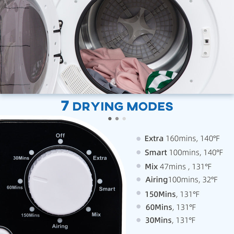 HOMCOM Compact Laundry Dryer Machine w/ 7 Drying Modes 1300 W for Dorm